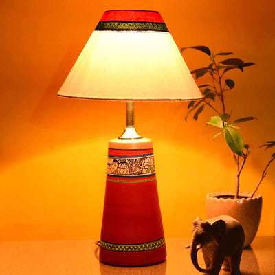 Table Lamp Red Earthen Handcrafted with White Shade (13x4.7") - Decor & Living - 2