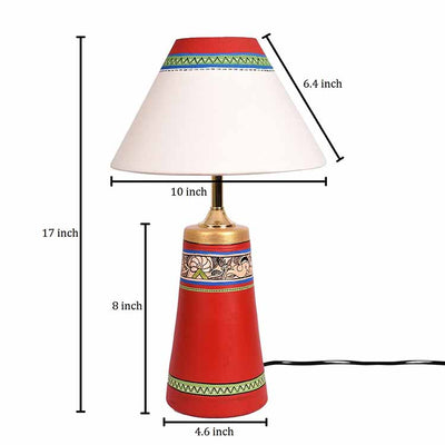 Table Lamp Red Earthen Handcrafted with White Shade (13x4.7") - Decor & Living - 6