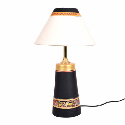 Table Lamp Black Earthen Handcrafted with White Shade (13x4.7") - Decor & Living - 3