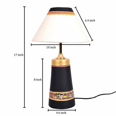 Table Lamp Black Earthen Handcrafted with White Shade (13x4.7") - Decor & Living - 6