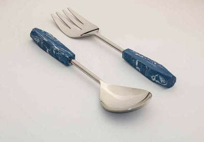 Set of 2 Stainless Stone with Blue Stone Salad Server - Dining & Kitchen - 4