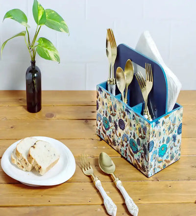 Blue Floral MDF Cutlery Holder - Dining & Kitchen - 2