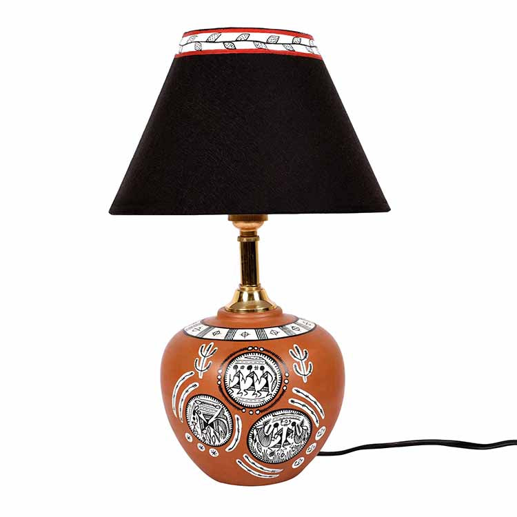 Table Lamp Terracotta Earthen Handcrafted with Black Shade (8.5x5") - Decor & Living - 3