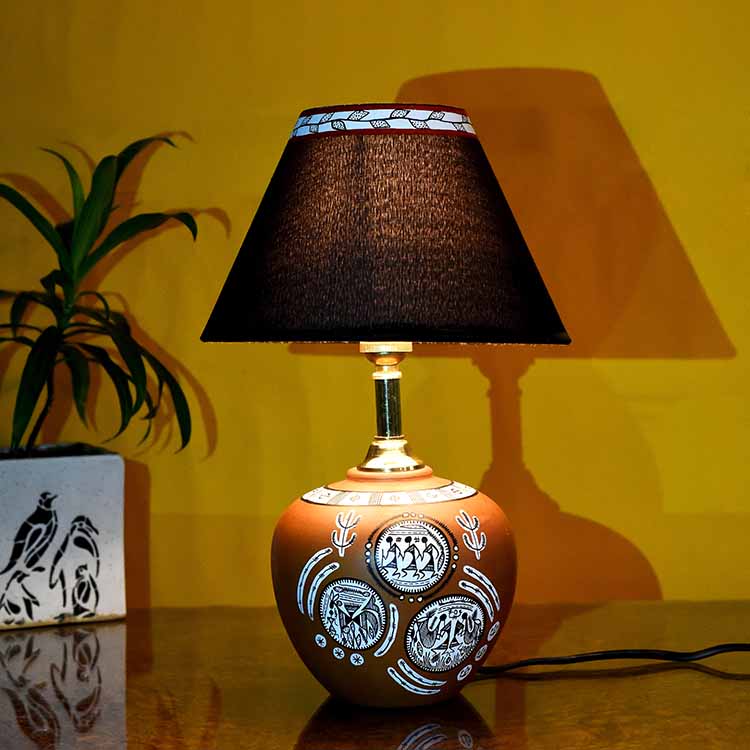 Table Lamp Terracotta Earthen Handcrafted with Black Shade (8.5x5") - Decor & Living - 2