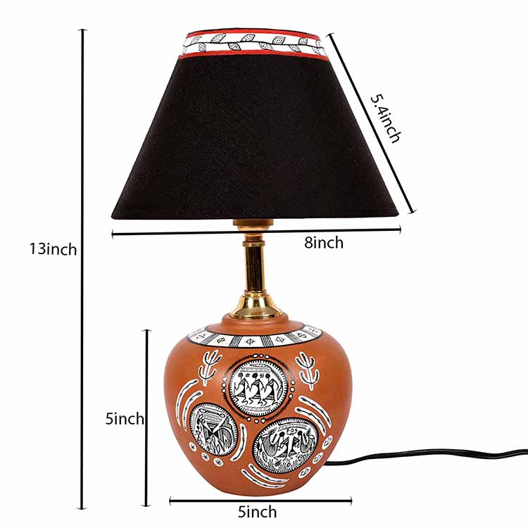 Table Lamp Terracotta Earthen Handcrafted with Black Shade (8.5x5") - Decor & Living - 6