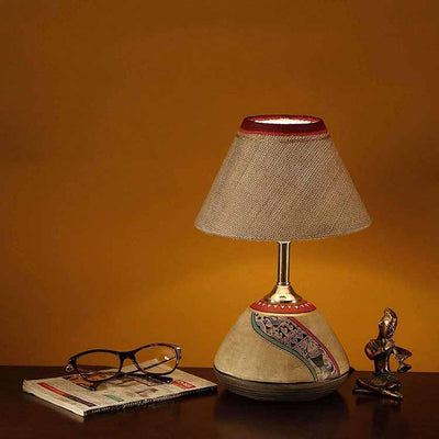 Table Lamp Beige Earthen Handcrafted with White Shade (12.6x6.1") - Decor & Living - 2