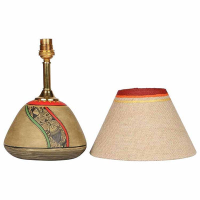 Table Lamp Beige Earthen Handcrafted with White Shade (12.6x6.1") - Decor & Living - 3