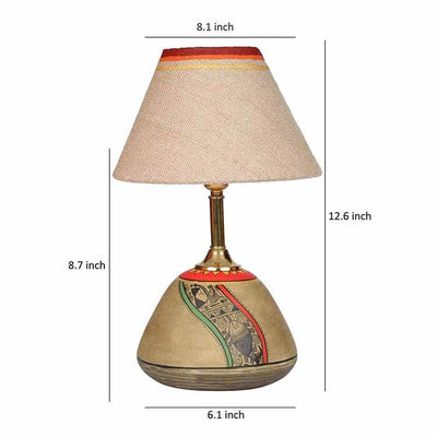 Table Lamp Beige Earthen Handcrafted with White Shade (12.6x6.1") - Decor & Living - 4