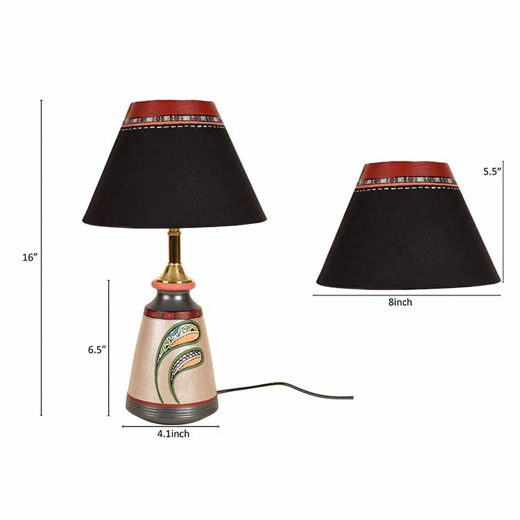 Pearly Leaf Earthen Lamp with Black Shade (16x4.1") - Decor & Living - 6