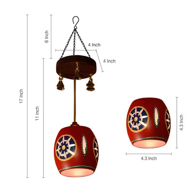 Cona-1 Barrel Shaped Metal Pendant Lamp in Red - Decor & Living - 4