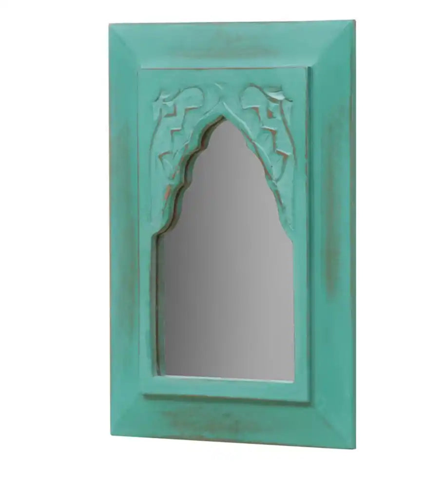 Cora Teal Carved Vintage Minaret Mirror (10in x 1in x 14in) - Home Decor - 3