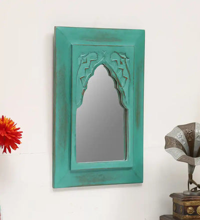 Cora Teal Carved Vintage Minaret Mirror (10in x 1in x 14in) - Home Decor - 2
