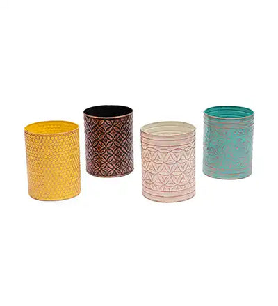 Multicolored Hammered Metal Planter Set of 4