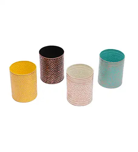 Multicolored Hammered Metal Planter Set of 4