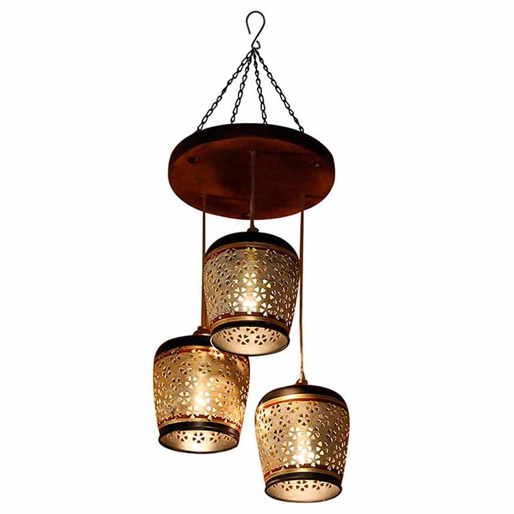 Moon-3 Chandelier with Metal Hanging Lamps in Simmering Gold (3 Shades) - Decor & Living - 2