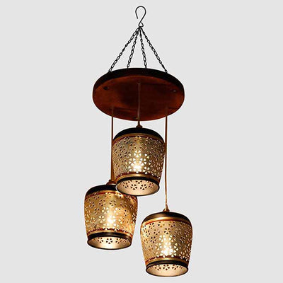 Moon-3 Chandelier with Metal Hanging Lamps in Simmering Gold (3 Shades) - Decor & Living - 3