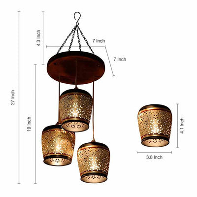 Moon-3 Chandelier with Metal Hanging Lamps in Simmering Gold (3 Shades) - Decor & Living - 4