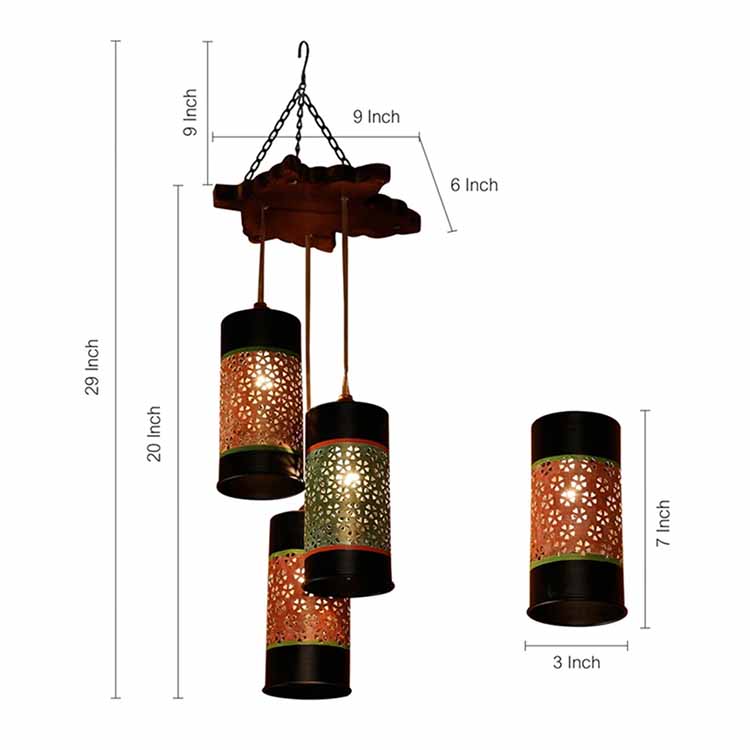 Celo-3 Chandelier with Cylindrical Metal Hanging Lamps (3 Shades) - Decor & Living - 4