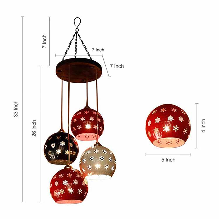 Star-4 Chandelier with Dome Shaped Metal Hanging Lamps (4 Shades) - Decor & Living - 4