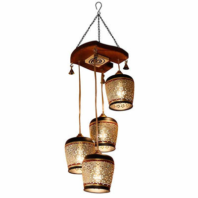 Moon-4 Chandelier with Metal Hanging Lamps in Simmering Gold (4 Shades) - Decor & Living - 2