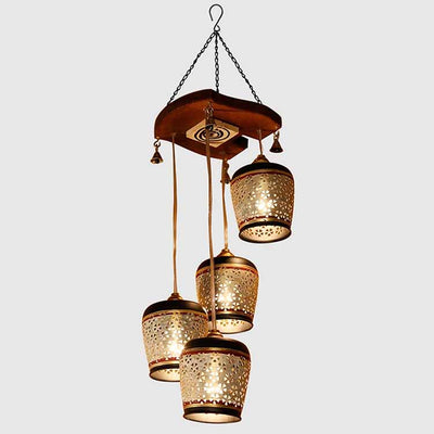 Moon-4 Chandelier with Metal Hanging Lamps in Simmering Gold (4 Shades) - Decor & Living - 3