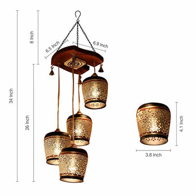 Moon-4 Chandelier with Metal Hanging Lamps in Simmering Gold (4 Shades) - Decor & Living - 4