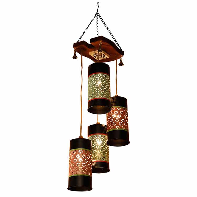 Celo-4 Chandelier with Cylindrical Metal Hanging Lamps (4 Shades) - Decor & Living - 3