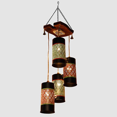 Celo-4 Chandelier with Cylindrical Metal Hanging Lamps (4 Shades) - Decor & Living - 2
