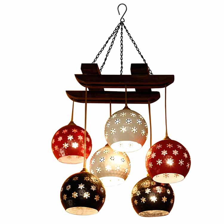 Star-6 Chandelier with Dome Shaped Metal Hanging Lamps (6 Shades) - Decor & Living - 2