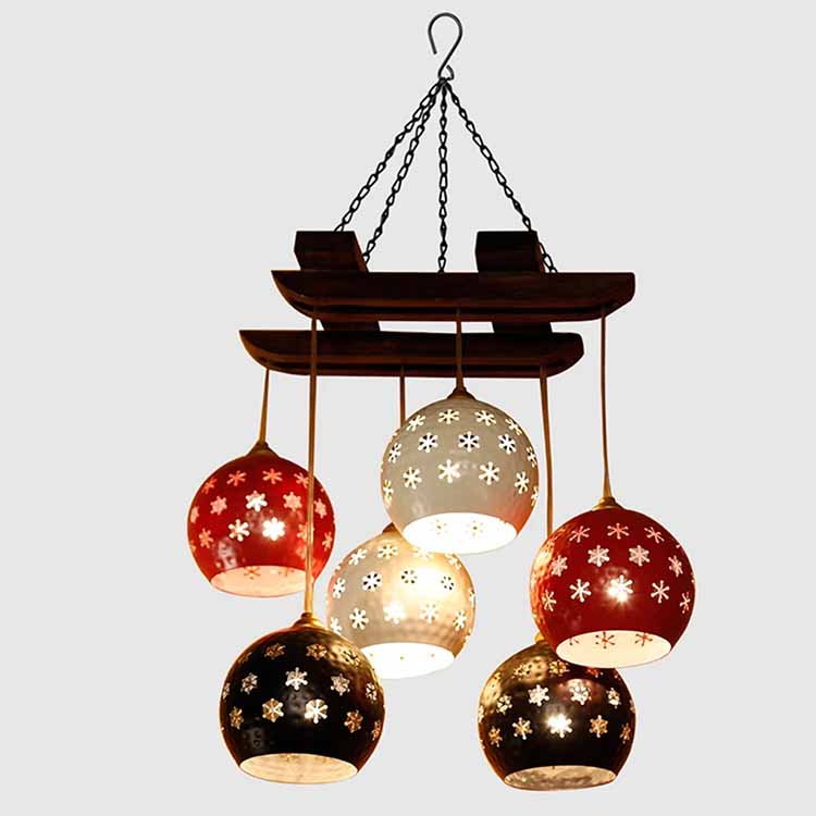 Star-6 Chandelier with Dome Shaped Metal Hanging Lamps (6 Shades) - Decor & Living - 3