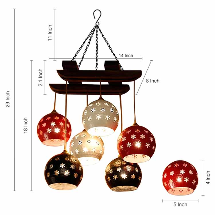 Star-6 Chandelier with Dome Shaped Metal Hanging Lamps (6 Shades) - Decor & Living - 4