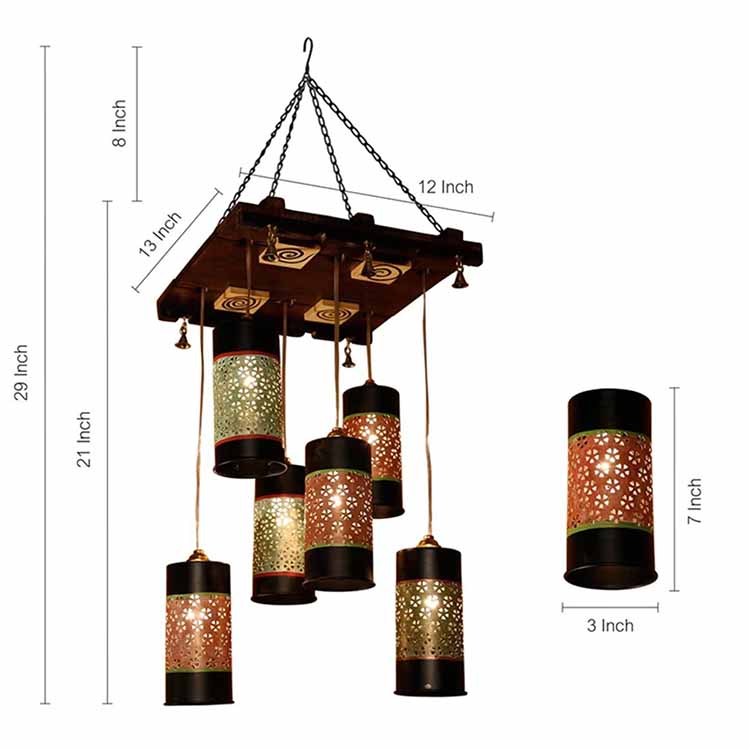 Celo-6 Chandelier with Cylindrical Metal Hanging Lamps (6 Shades) - Decor & Living - 4