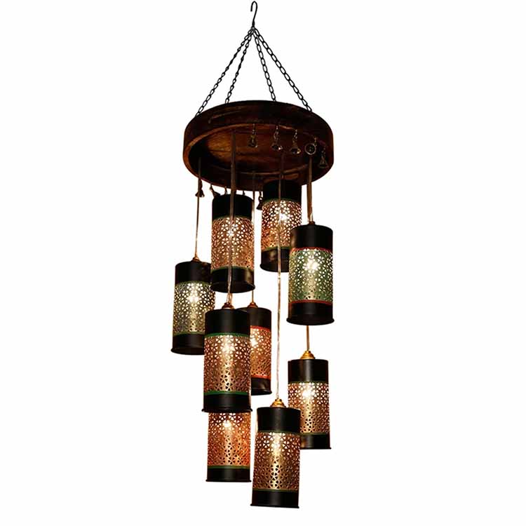 Celo-9 Chandelier with Cylindrical Metal Hanging Lamps (9 Shades) - Decor & Living - 2