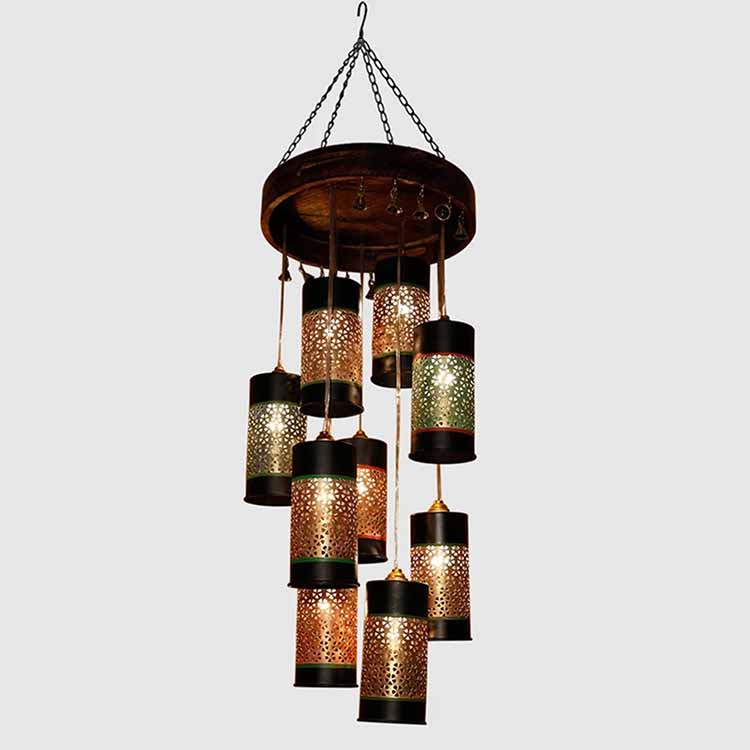 Celo-9 Chandelier with Cylindrical Metal Hanging Lamps (9 Shades) - Decor & Living - 3
