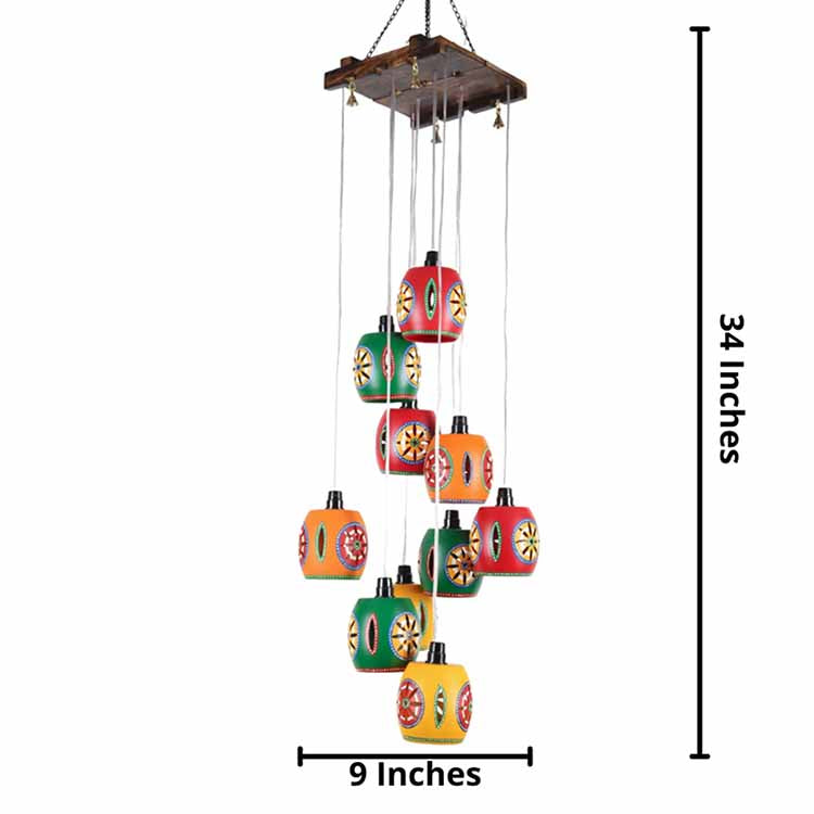 Cona-10 Chandelier with Barrel Shaped Metal Hanging Lamps (10 Shades) (9x9x45") - Decor & Living - 3
