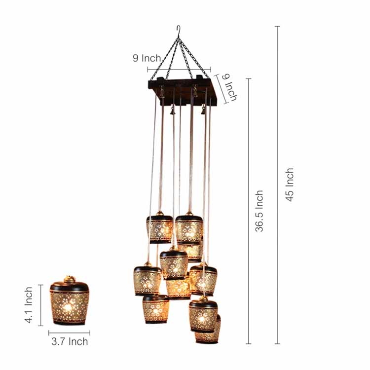 Moon-10 Chandelier with Metal Hanging Lamps in Simmering Gold (10 Shades) - Decor & Living - 3