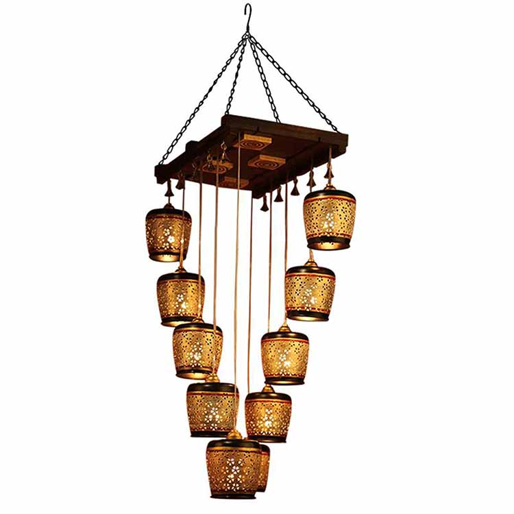 Moon-10A Chandelier with Metal Hanging Lamps in Simmering Gold (10 Shades) - Decor & Living - 2