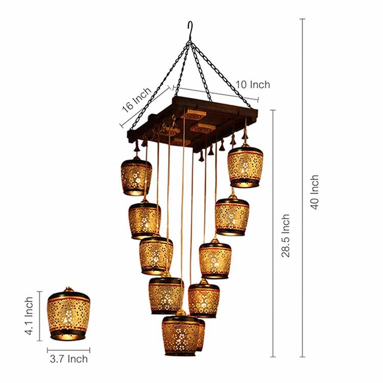 Moon-10A Chandelier with Metal Hanging Lamps in Simmering Gold (10 Shades) - Decor & Living - 3