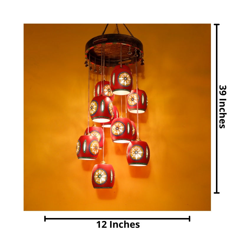 Cona-12 Chandelier with Barrel Shaped Metal Hanging Lamps (12 Shades) (12x12x39") - Decor & Living - 2