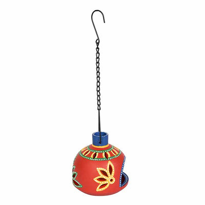 Terracotta Handpainted Red Matki Hanging Tea Light - Decor & Living - 3