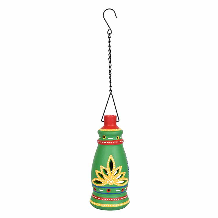 Terracotta Green Handpainted Hanging Tea Light - Decor & Living - 2