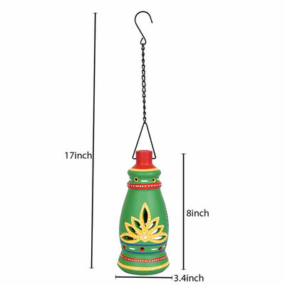 Terracotta Green Handpainted Hanging Tea Light - Decor & Living - 5