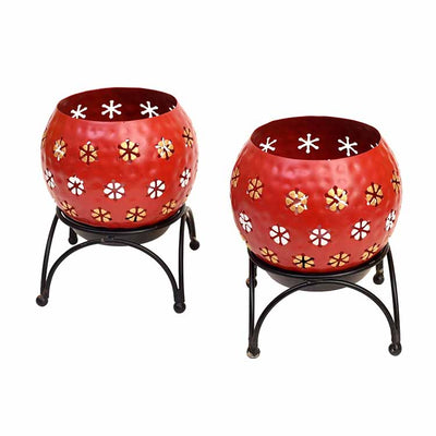 Red Polka Tealights with Metal Stands - Set of 2 - Decor & Living - 3