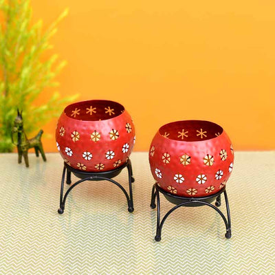 Red Polka Tealights with Metal Stands - Set of 2 - Decor & Living - 2