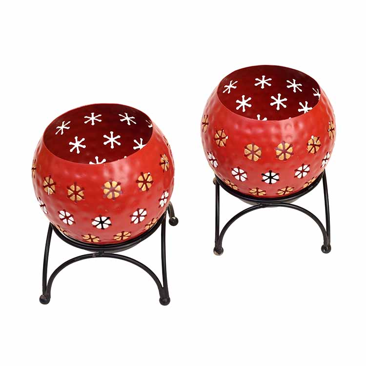 Red Polka Tealights with Metal Stands - Set of 2 - Decor & Living - 5