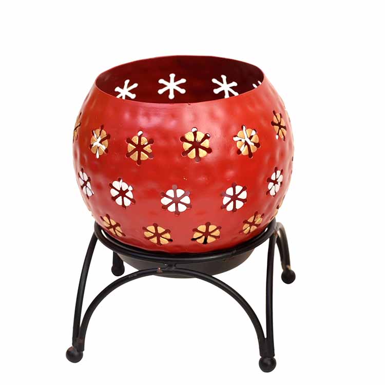 Red Polka Tealight in Round Shape with Metal Stand - Decor & Living - 2