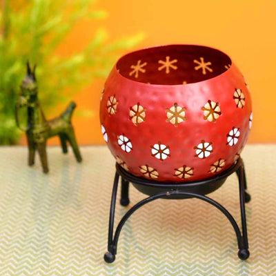 Red Polka Tealight in Round Shape with Metal Stand - Decor & Living - 3
