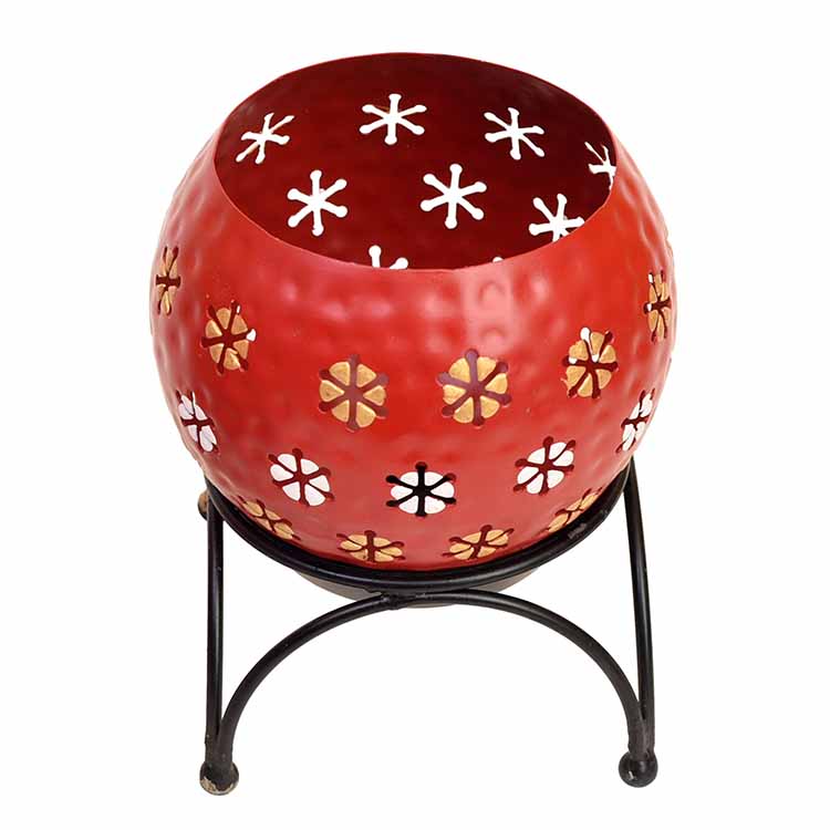 Red Polka Tealight in Round Shape with Metal Stand - Decor & Living - 5
