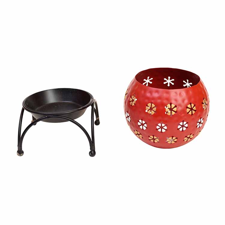 Red Polka Tealight in Round Shape with Metal Stand - Decor & Living - 4