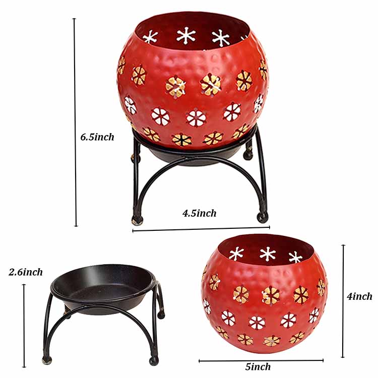 Red Polka Tealight in Round Shape with Metal Stand - Decor & Living - 6